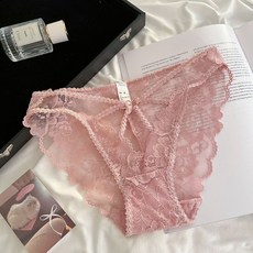 蕾絲內褲 純欲風鏤空透氣純棉襠性感女士三角褲, 蜜桃粉