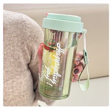 新款噸杯水杯女生便攜春夏季高顏值塑膠吸管水壺pc大容量水杯子, 1個, 1L, 淺綠色:600ml