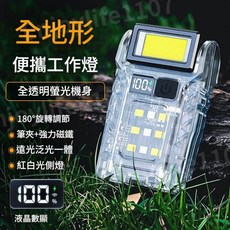 DC09 多功能隨身EDC工作燈 180°旋轉調節 筆夾+強力磁鐵 紅白光側燈, 1個, 透明螢光款(頭燈角度可調)