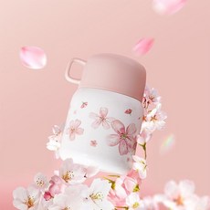多功能燜燒壺|SUS316不鏽鋼保溫杯|500ML|附餐具|上班族養生早餐杯|簡約設計, 1個, 粉色櫻花-316不鏽鋼燜燒杯