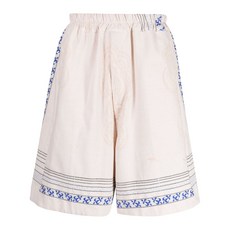 바이왈리드 플로럴 자수 리넨 드롭 크로치 쇼츠