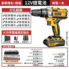 KEELAT 鋰電電鑽 多功能手持電鑽 可鑽水泥/鋼板/鐵板, 1個, 12V頂配-2電1充+塑箱+配件24件套