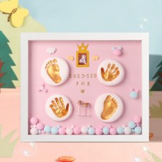 FHK 寶寶手足印相框 DIY 紀念品, 12吋印泥相框-藍粉雙色卡-含黏土, 1個
