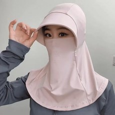 夏季冰絲騎行面罩女戶外遮陽輕薄透氣防曬頭套一體透氣護頸, 1個, 全臉護頸帽- 粉色
