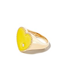 이본레옹 9K 옐로 골드 에나멜 다이아몬드 시그넷 링