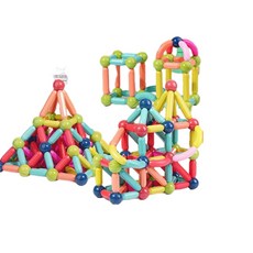 磁力棒益智拼裝玩具 3D大顆磁鐵積木 305件套裝, 彩虹色305件套 送收納盒, 1套