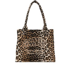 가니 라지 레오파드 프린트 캔버스 토트 백