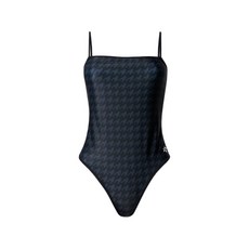 퍼펙트모먼트 하운즈투스 패턴 타이 백 원피스 수영복, 블랙계열+블루계열