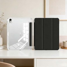 冰晶款平板三折支架內置筆槽保護殼, 魔力黑, 1個, Galaxy Tab S10Ultra/S9Ultra/S8Ultra 14.6吋