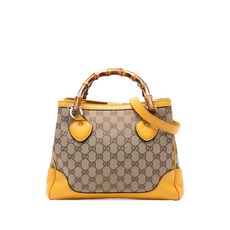 구찌 중고 2016-2025 스몰 GG 캔버스 다이애나 뱀부 탑 핸들 토트 사첼 백