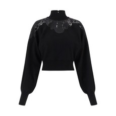 트윈셋 레이스 패널 하이 넥 스웨터