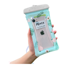 手機防水袋 透明觸控 漂浮氣囊, 綠葉 配掛繩 3倍防摔 - 10級防水 - 超清拍攝, 1個
