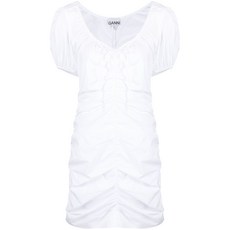 가니 주름 퍼프 소매 미니 드레스