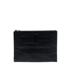 생 로랑 중고 2018 크로커다일 엠보스드 레더 모노그램 도큐먼트 홀더 클러치