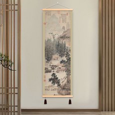 中式古风壁画 禅意布艺装饰画, 30*90cm【掛軸+油畫布】