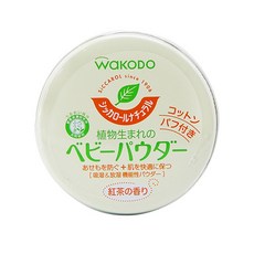 和光堂 WAKODO シッカロールナチュラル 嬰兒爽身粉 植物來源 附粉撲 紅茶香 鐵盒裝, 1個, 紅茶香氣(綠罐) / 0424