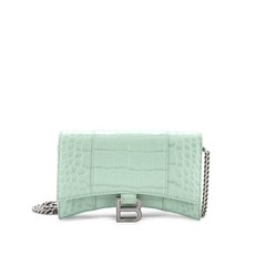 발렌시아가 중고 아워글래스 체인 지갑 크로커다일 엠보스드 레더 클러치