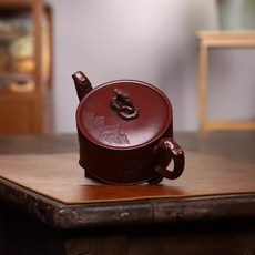 宜興名家全手工紫砂壺 三足螭龍壺 原礦底槽清 380ml, 1個