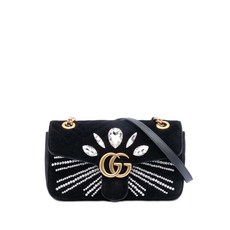 구찌 중고 2016-2025 미디엄 GG 마몽 마틀라세 벨벳 크리스털 장식 숄더 백