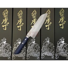 工具家達人 訓平作 藍色柄 三德刀 大馬士革刀 廚刀 菜刀 牛刀 日式薄刃 料理刀 切菜刀 職人刀 藍柄三德刀 訓平, 1個, 訓平作 三德刀,日本原產利度