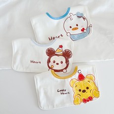 ins韓版三入裝嬰兒圍兜,寶寶棉質口水巾,0-2歲卡通新生兒防水圍兜, 1個, 【男寶】大頭三條裝(防水)
