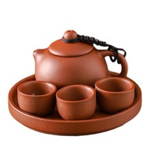 迷你指尖壺茶寵擺件 一壺三杯 盤 朱泥西施, 1個