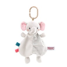 安撫巾 動物玩偶 嬰兒玩具 搖鈴 固齒器 哄睡 遊戲布, 1個, TOLOLO-象 掛勾安撫標籤響紙嗶嗶器
