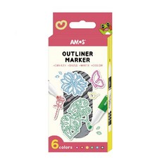 AMOS 阿摩斯 6色 驚奇 輪廓 彩色筆組 雙色線條設計 安全無毒 激發孩子無限創意, 1個