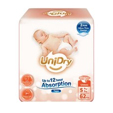 UniDry 嬰兒紙尿褲 黏貼型 12小時瞬吸 2mm超薄設計 奢柔優選, S62, 4個
