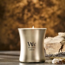 蠟燭森林 Woodwick 木頭燭芯香氛蠟燭 玫瑰海洋木質調 9.7oz 中杯 限量金屬系列, 1個, 柏樹礦石