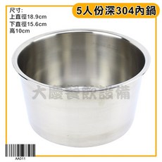 嚞 304不鏽鋼 (3-5人份) 電鍋 小飯鍋 飯鍋 耐用易清洗, 1個, 5人份內鍋/AA011, 5人份內鍋/AA011