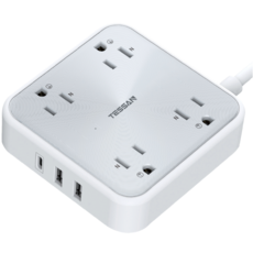 TESSAN 延長線插座 4孔+3USB(1 Type-C)充電延長線 1.8M, 白色, 1個, 1cm