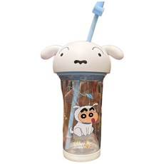 蠟筆小新大頭吸管水壺 兒童學生隨身杯 美國Tritan材質 500ml附背帶, 白色, 1個, 500ml