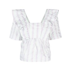 가니 스트라이프 시어서커 러플 블라우스