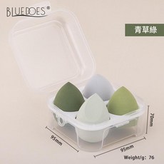 BLUEDOES 美妝蛋 氣墊粉撲 櫻花粉, 4個, 透明四格盒裝綠色系