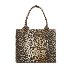 가니 레오파드 프린트 캔버스 토트 백