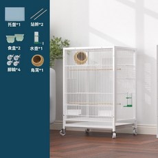 方管加粗金屬鸚鵡別墅鳥籠 黑色大號43*31*66 繁殖專用 家用多層活動空間 帶輪移動加固耐用, 1個, 白色大號43*31*66鳥窩套餐