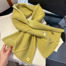 保暖針織圍巾 鈕扣設計 藍色