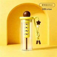 AQWA TRITAN 大容量雙吸管便攜飲水杯, 星球塑膠杯 - 光面款 - 黃色, 1個, 600ml