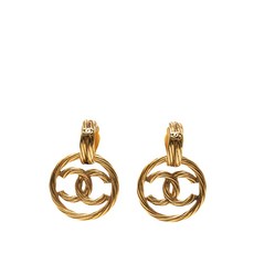 샤넬 중고 1993 CC 골드 도금 스윙 클립온 코스튬 이어링