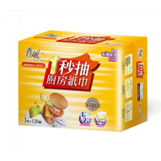 春風 1秒抽 廚房紙巾 120組(雙層) 3包/串 HACCP食品級驗證 安心接觸生熟食, 1套, 3個裝