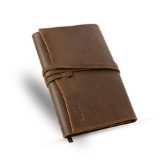 JACK&CHRIS 頭層牛皮書套 簡約豎款綁繩設計, 深棕色, 1個