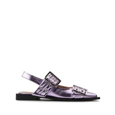 가니 버클 디테일 메탈릭 발레리나 플랫 슈즈