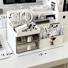 桌面文具收納盒 大容量透明抽屜式辦公室置物架, 1個, 可愛兔柄多功能收納盒