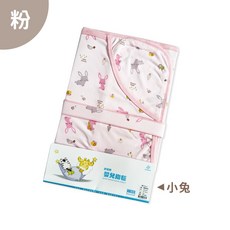 Oluna 台灣製 紗布 純棉 寶寶抱巾 推車蓋被 新生兒包巾 可愛印花 小兔 粉