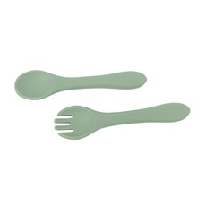 矽膠嬰兒輔食湯叉組, 軍綠 套裝, 1個, 如圖所示