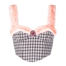 에어리어 크리스털 장식 페이크 퍼 트리밍 뷔스티에