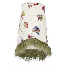 라 더블제이 플로럴 프린트 페더 트리밍 탑