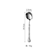 DFMEI 304不銹鋼勺子鍛打花紋圓頭勺飯勺喝湯勺調羹酒店餐廳主餐更, 1個, 如圖, 雕花孔雀圓勺【304不銹鋼】