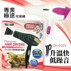【愛美髮品】 TEQEN 專業極速吹風機/3段式/低噪音1000W省電作用可達1200W, 全黑色, CK0204